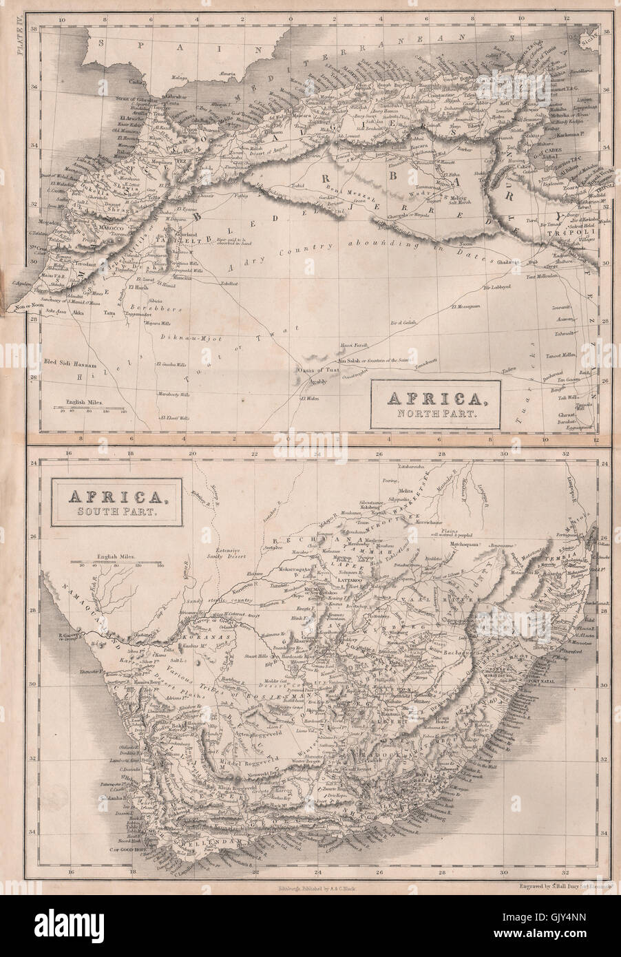 Nord Africa e Sud Africa. Barbary Coast. Maghreb Marocco. La BRITANNICA 1860 mappa Foto Stock