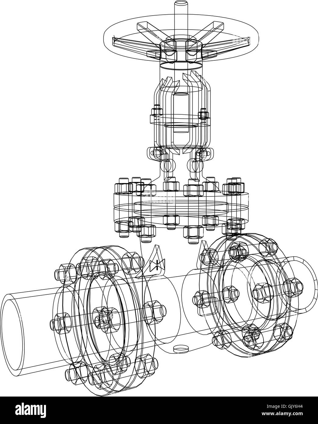 Valvola industriale. Vettore di rendering 3D Illustrazione Vettoriale