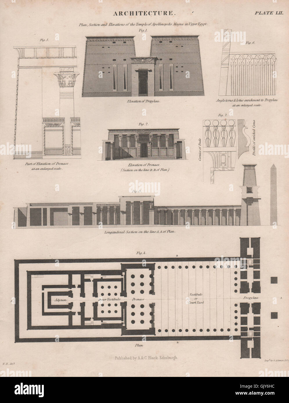 Tempio di Apollinopolis Magna in Alto Egitto. Pronao Propylcea Angletorus, 1860 Foto Stock