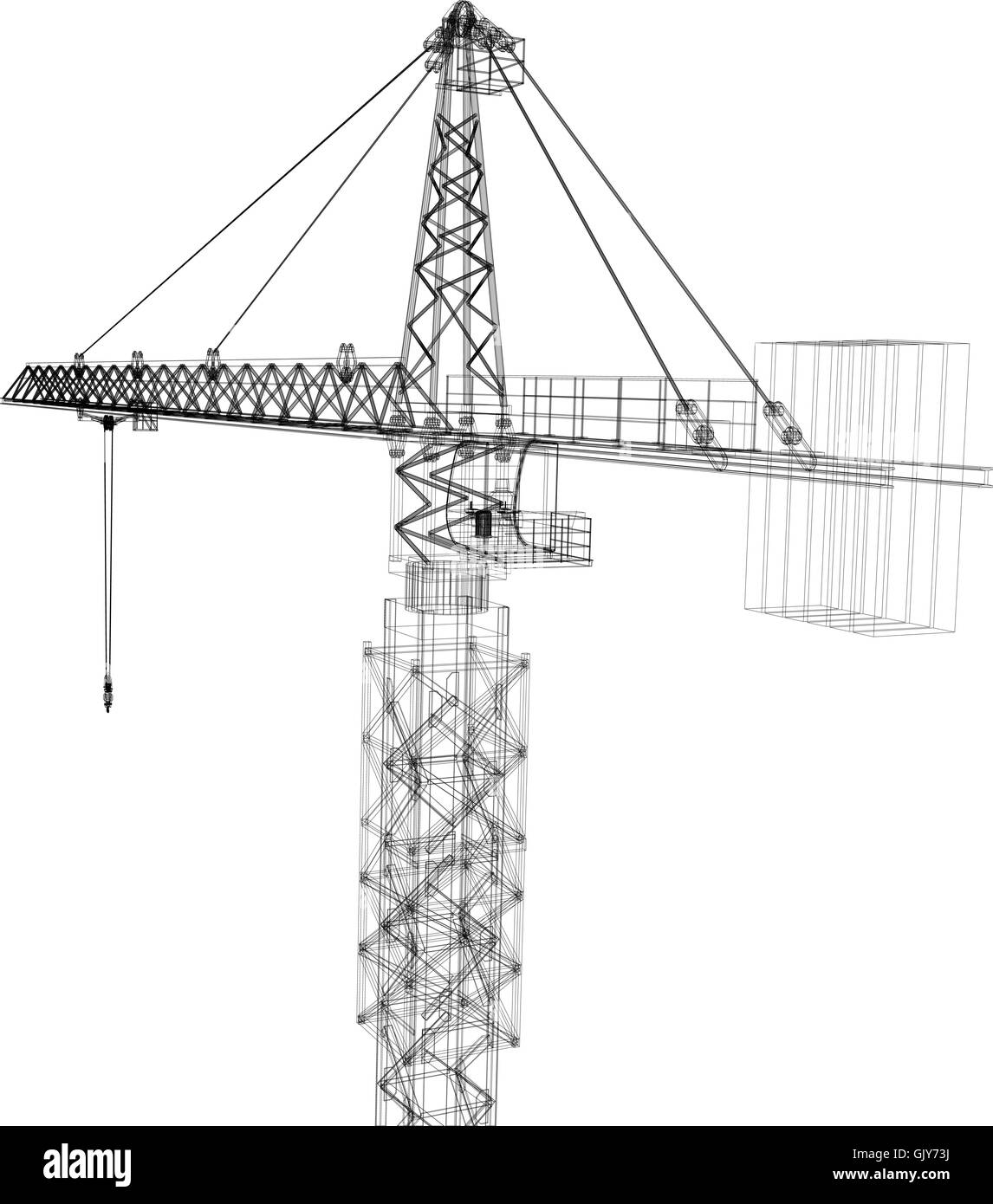 La costruzione della torre della gru. Vettore di rendering 3D Illustrazione Vettoriale