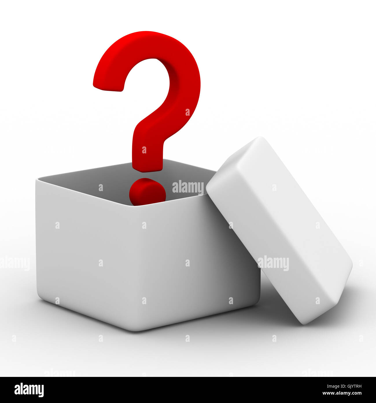 Aprire la scatola con la questione. Isolato immagine 3D Foto Stock