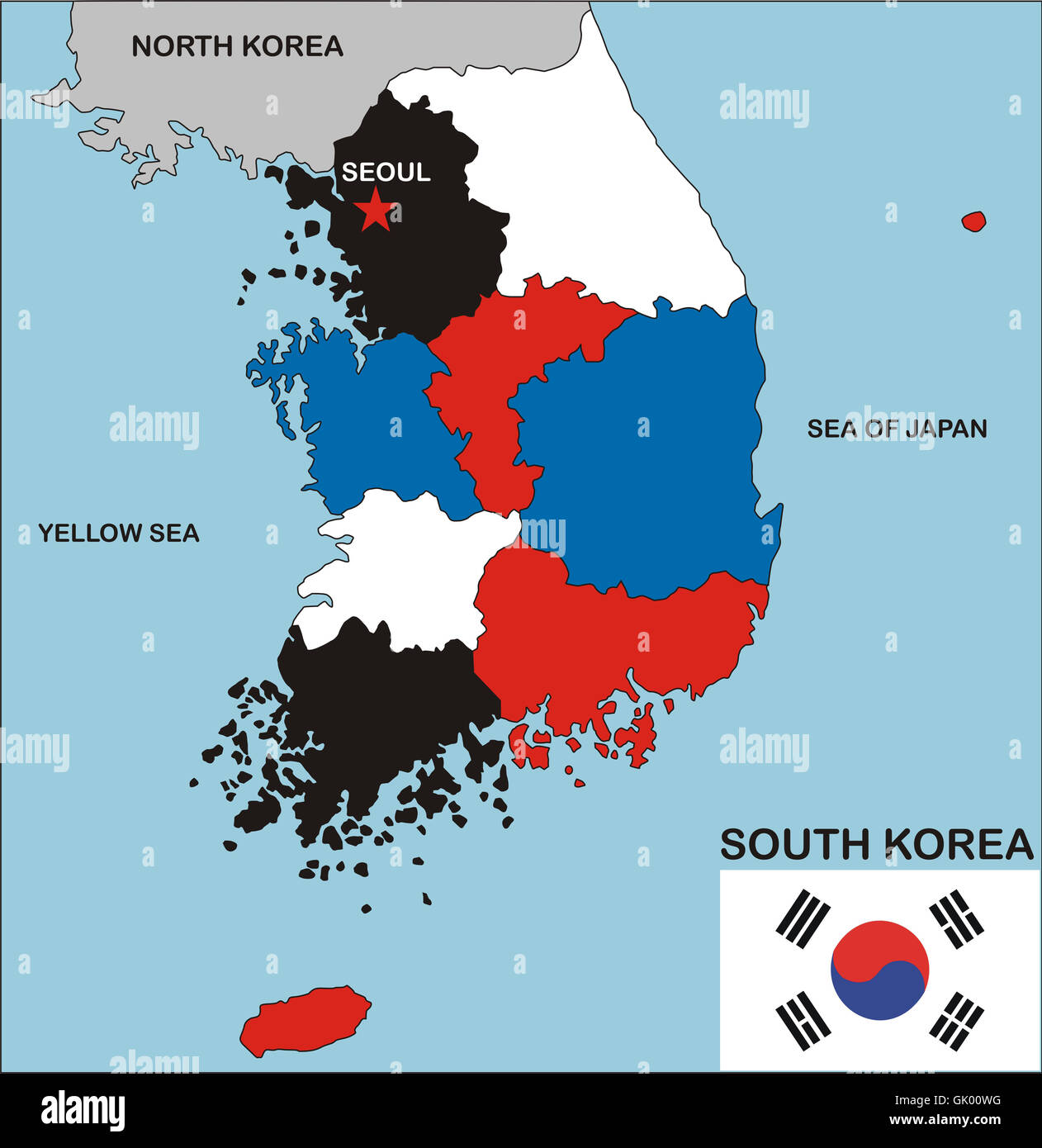 Mappa di Corea del sud Foto Stock