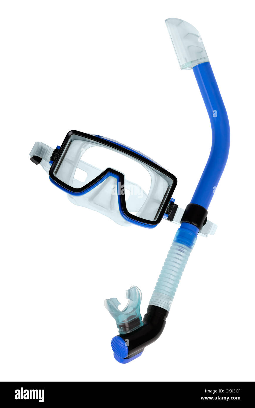 Occhialini con snorkel su bianco Foto Stock