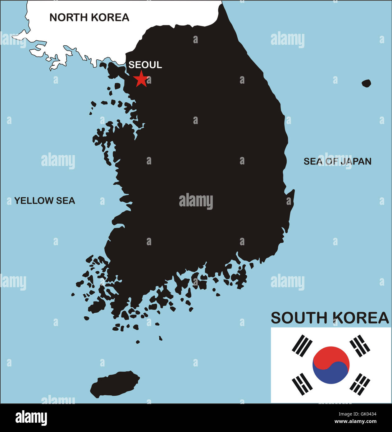 Mappa di Corea del sud Foto Stock