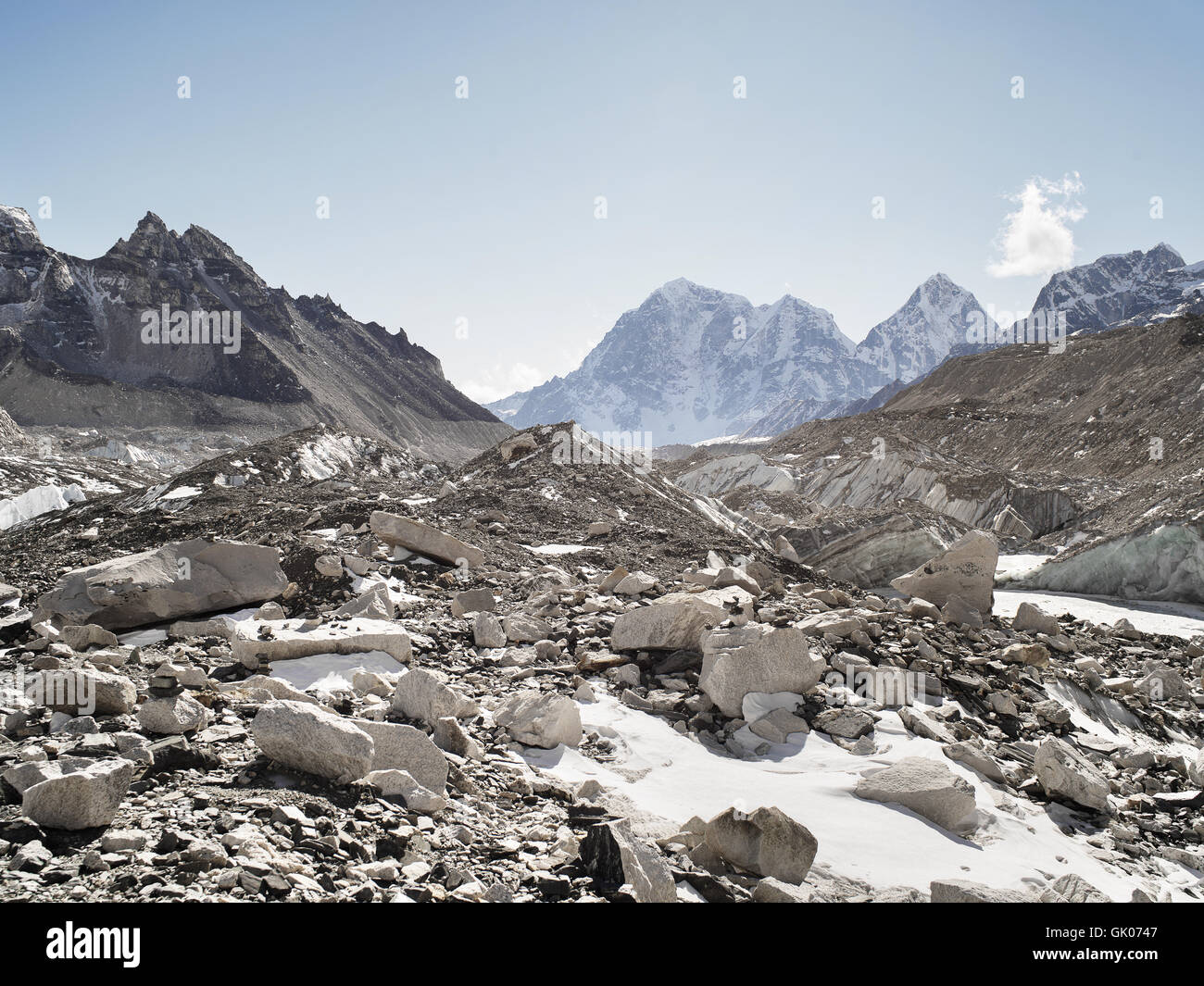 Vista panoramica delle montagne dell Himalaya dal Nepal il Campo Base Everest Foto Stock