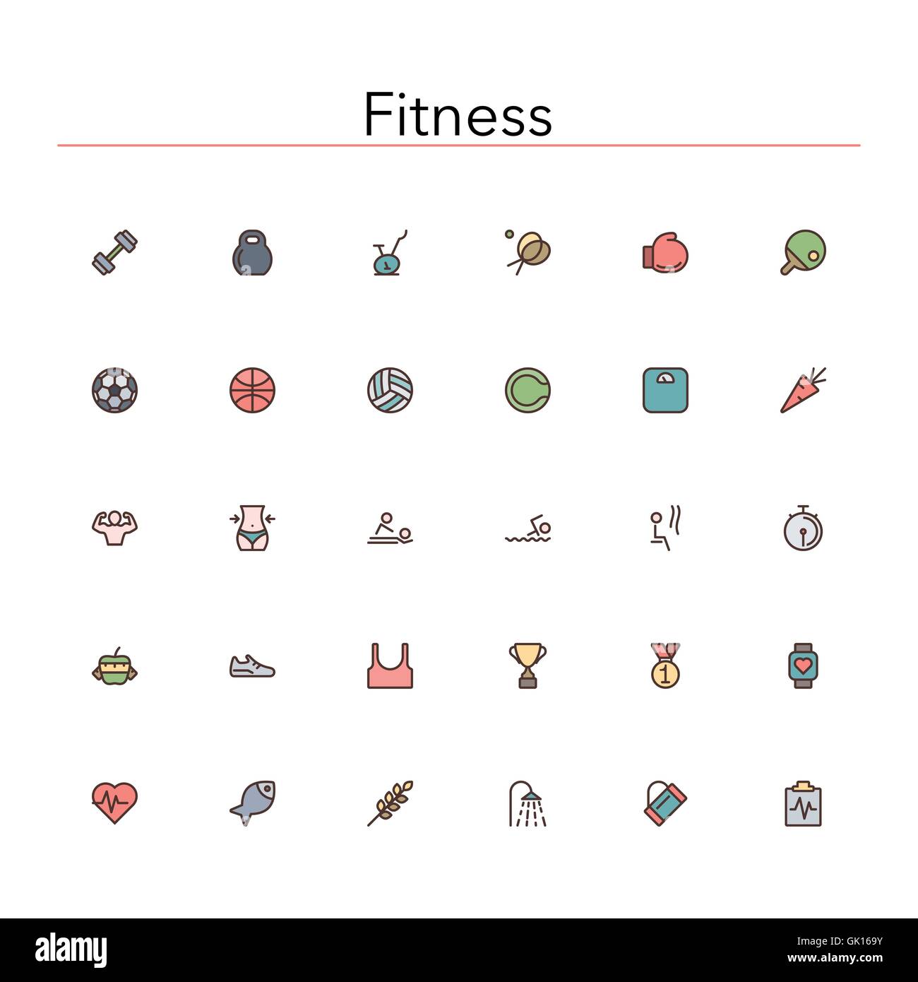 Fitness linea colorata icone Illustrazione Vettoriale