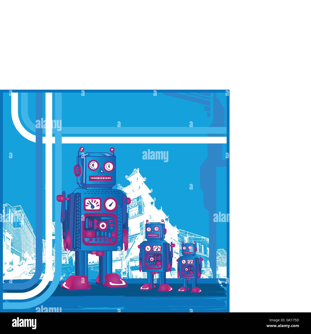 Robot retrò famiglia Illustrazione Vettoriale