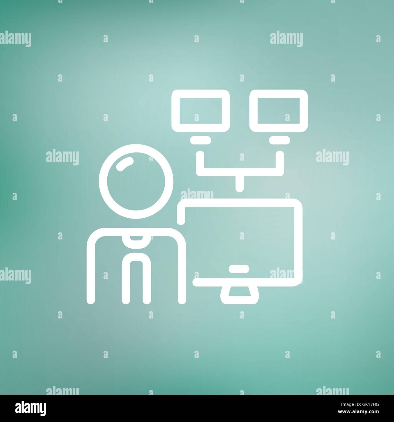 L uomo e lo schermo con telecamere thin line icona Illustrazione Vettoriale