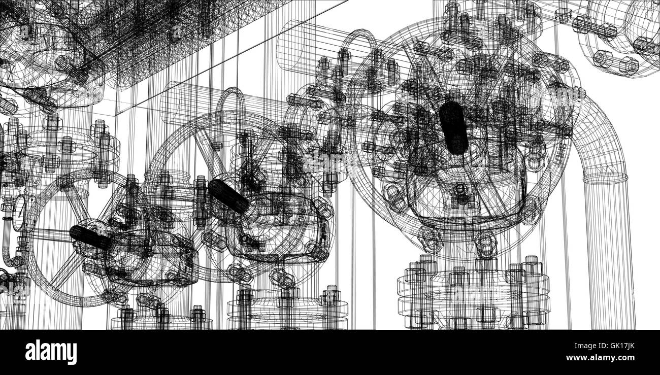 Filo-frame di apparecchiature industriali su sfondo bianco Illustrazione Vettoriale