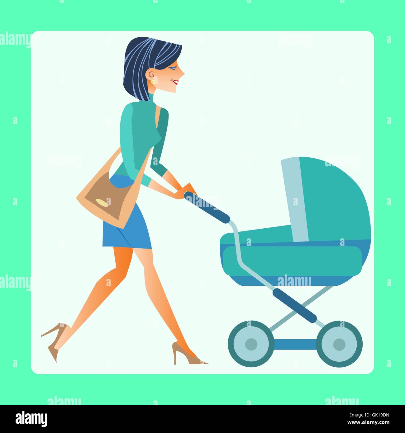 Giovane madre con un bambino trasporto Illustrazione Vettoriale