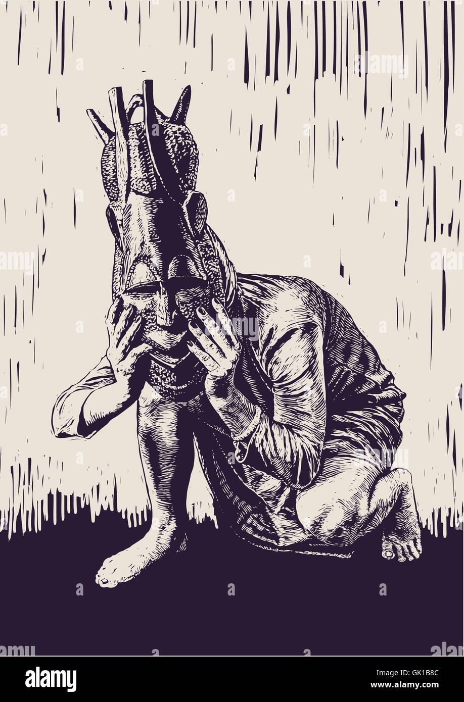 Ragazza in maschera etnica Illustrazione Vettoriale