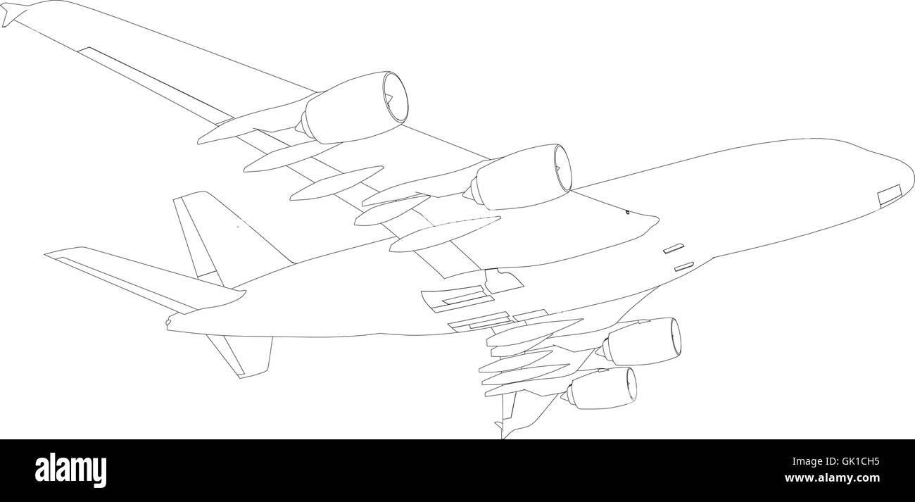 Schizzo di aereo. Vista dal basso. Illustrazione Vettoriale Illustrazione Vettoriale