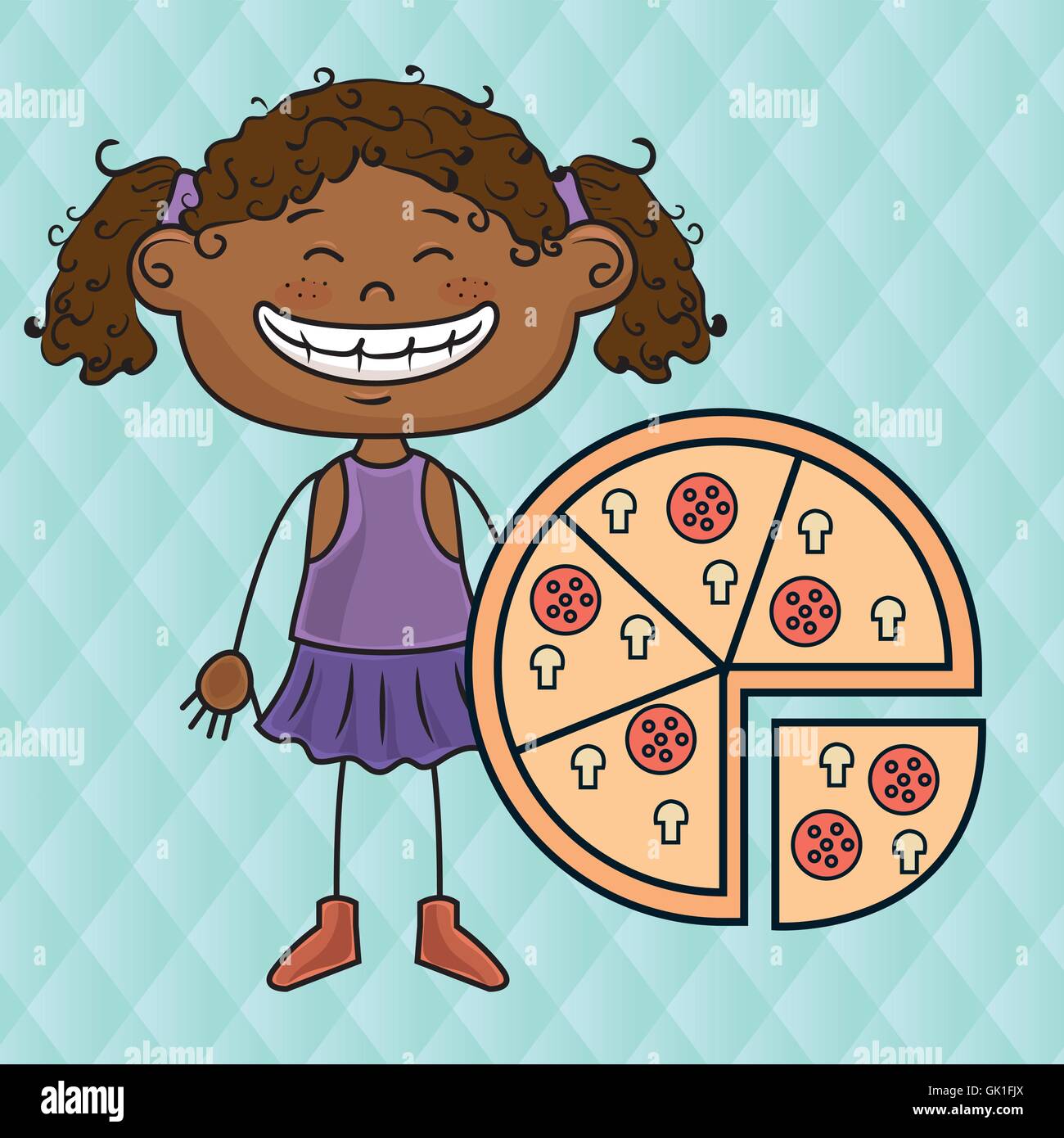 Ragazza pizza fast food Illustrazione Vettoriale