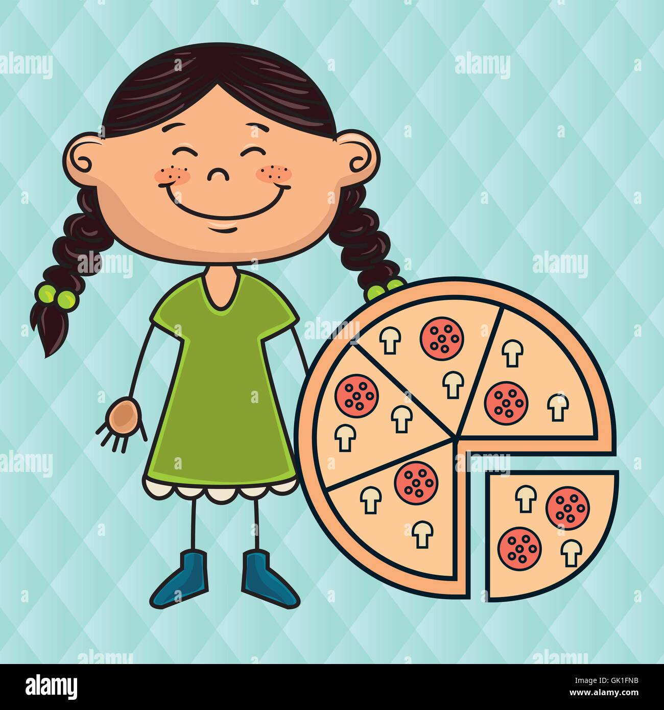 Ragazza pizza fast food Illustrazione Vettoriale