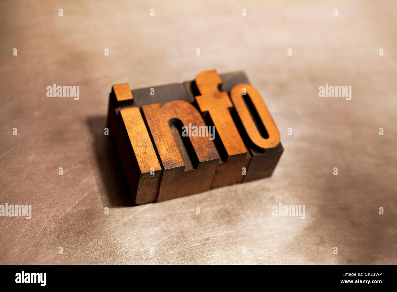 Info in lettere in legno Foto Stock