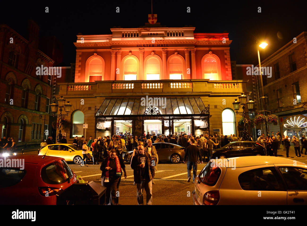 Ulster Hall di notte dopo un concerto di Belfast Foto Stock