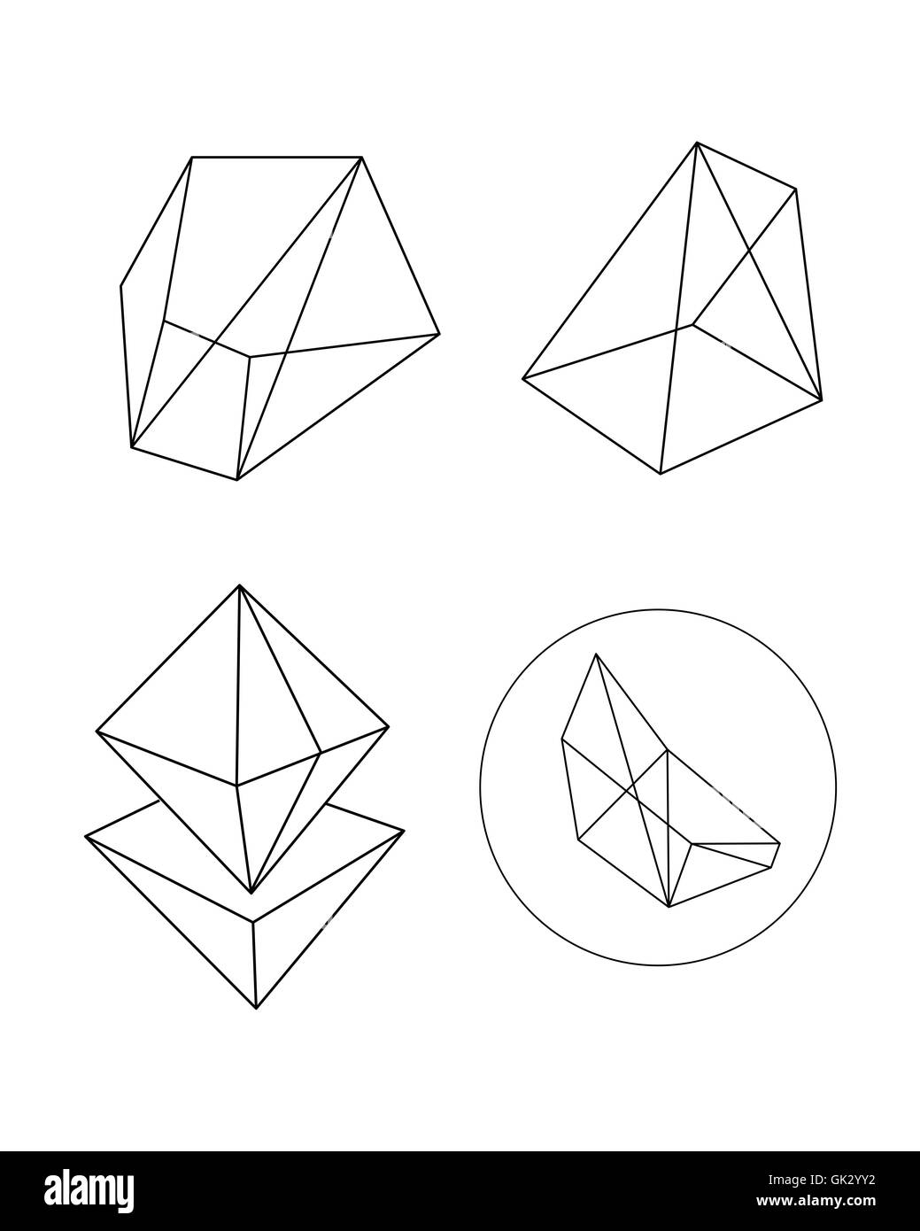 Illustrazione Vettoriale o di disegno diverso geometriche poligonali forme astratte Foto Stock