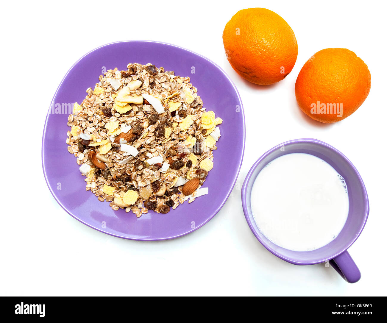 Arance latte cereali Foto Stock