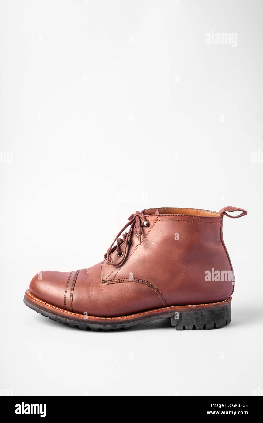Mens in pelle marrone boot Foto Stock