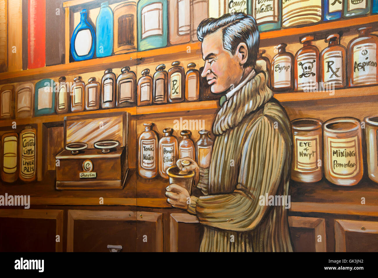 Murale, Post Falls Historical Society Museum, Post Falls, Idaho Foto Stock