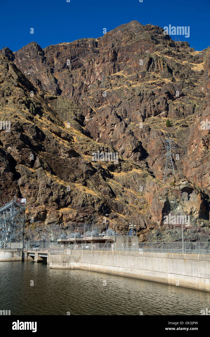 Hells Canyon Dam, Hells Canyon sette demoni Scenic Area, Hells Canyon Scenic Byway, Payette National Forest, Idaho Foto Stock