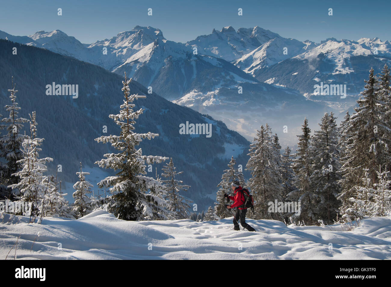 Tour con racchette da neve in valle del Montafon Foto Stock