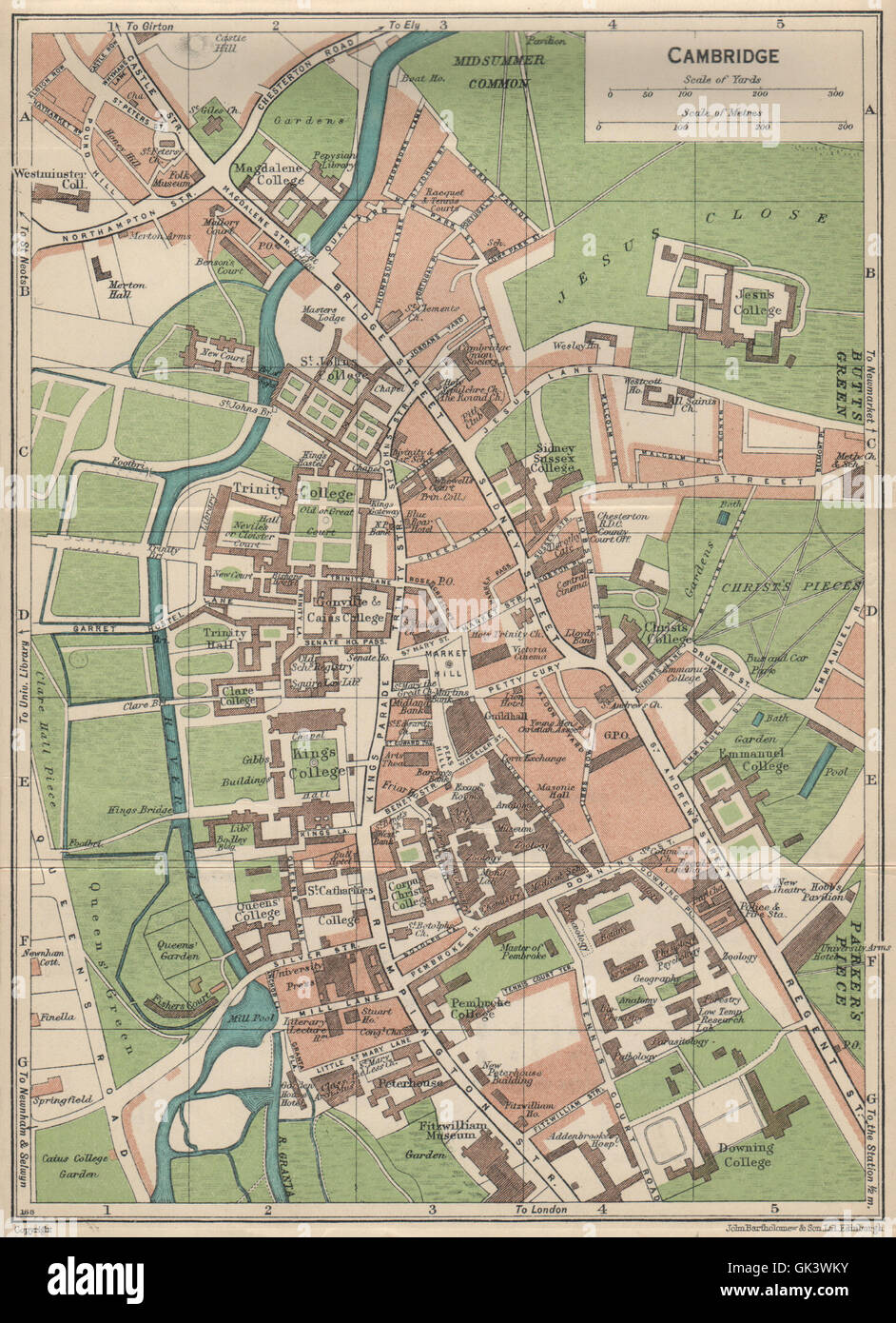 CAMBRIDGE. Vintage town mappa della città piano. Cambridgeshire. Collegi, 1939 Foto Stock