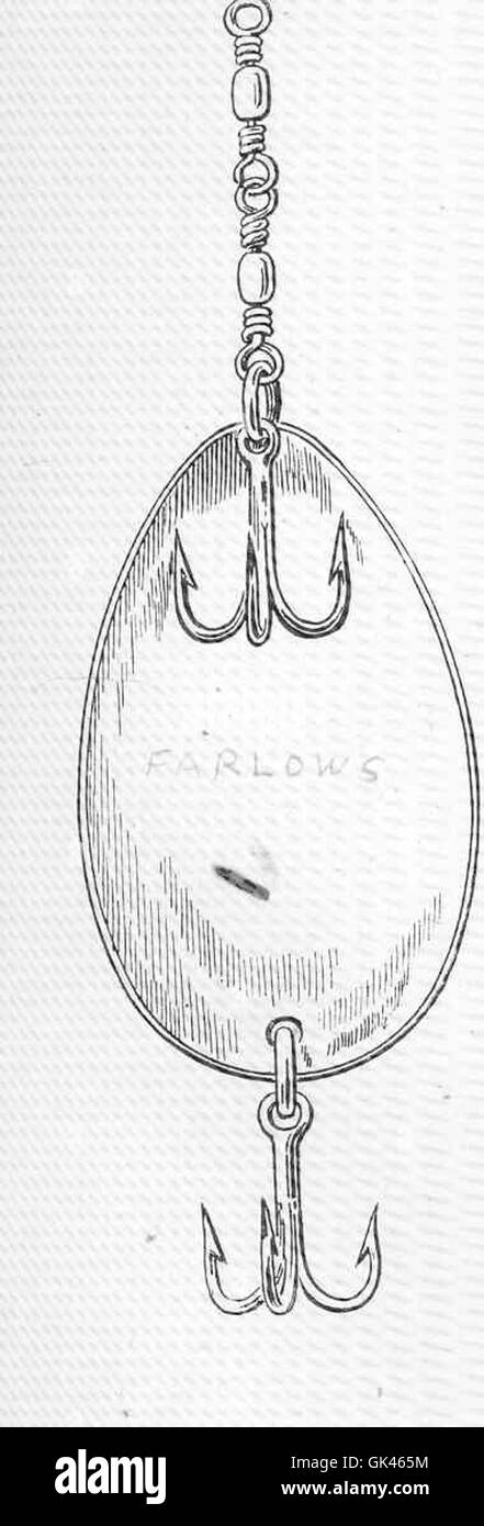 L'esca a cucchiaio mostrata qui è montata per la pesca, progettata per imitare i movimenti delle prede nell'acqua. Questa esca è comunemente utilizzata nella pesca sportiva per attirare il pesce. Foto Stock