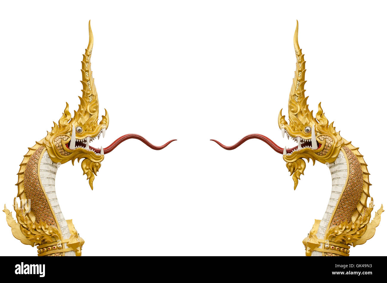 Na ga statua nel tempio del nord-est della Thailandia su sfondo bianco Foto Stock