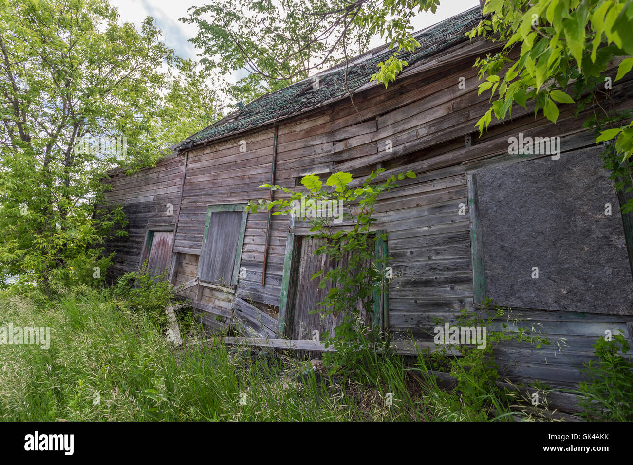Un vecchio edificio decreped in Balaclave, Ontario, città fantasma Foto Stock