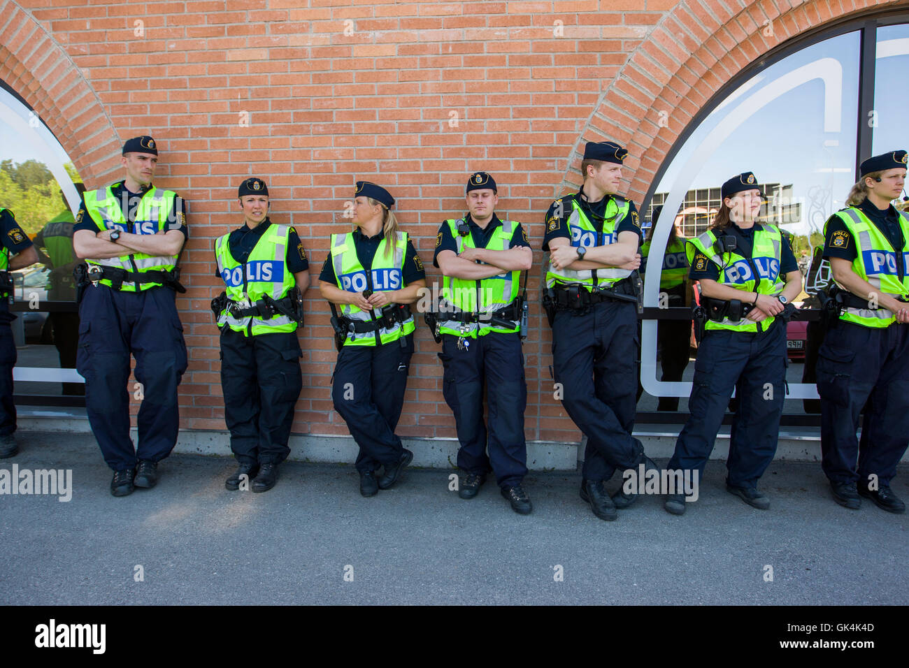 La polizia preparato per una dimostrazione. Foto Stock