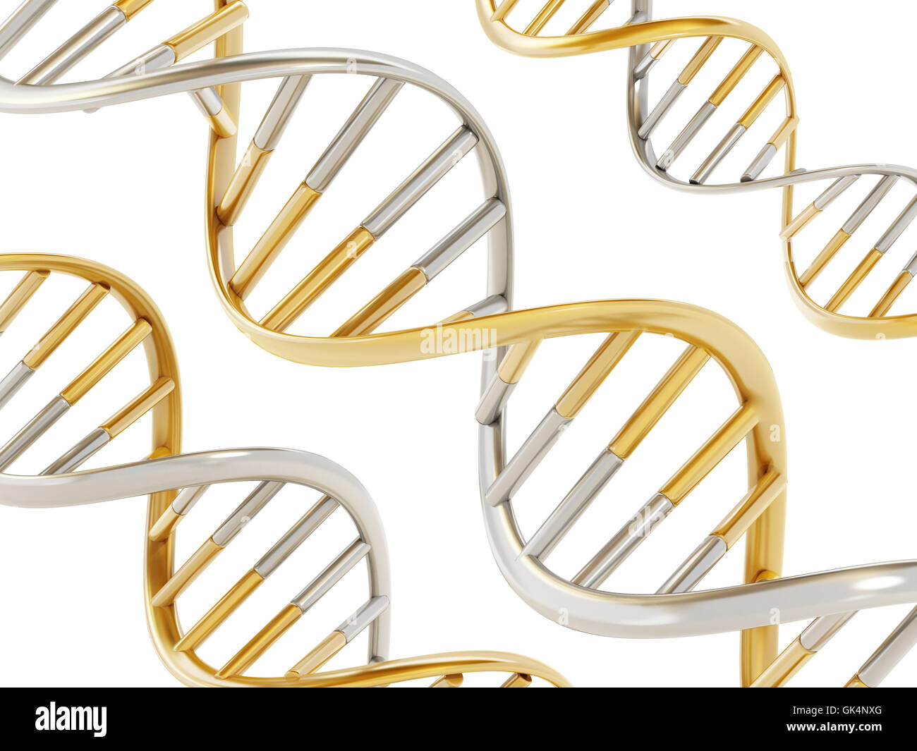 Oro e argento elica di DNA. 3D'illustrazione. Foto Stock