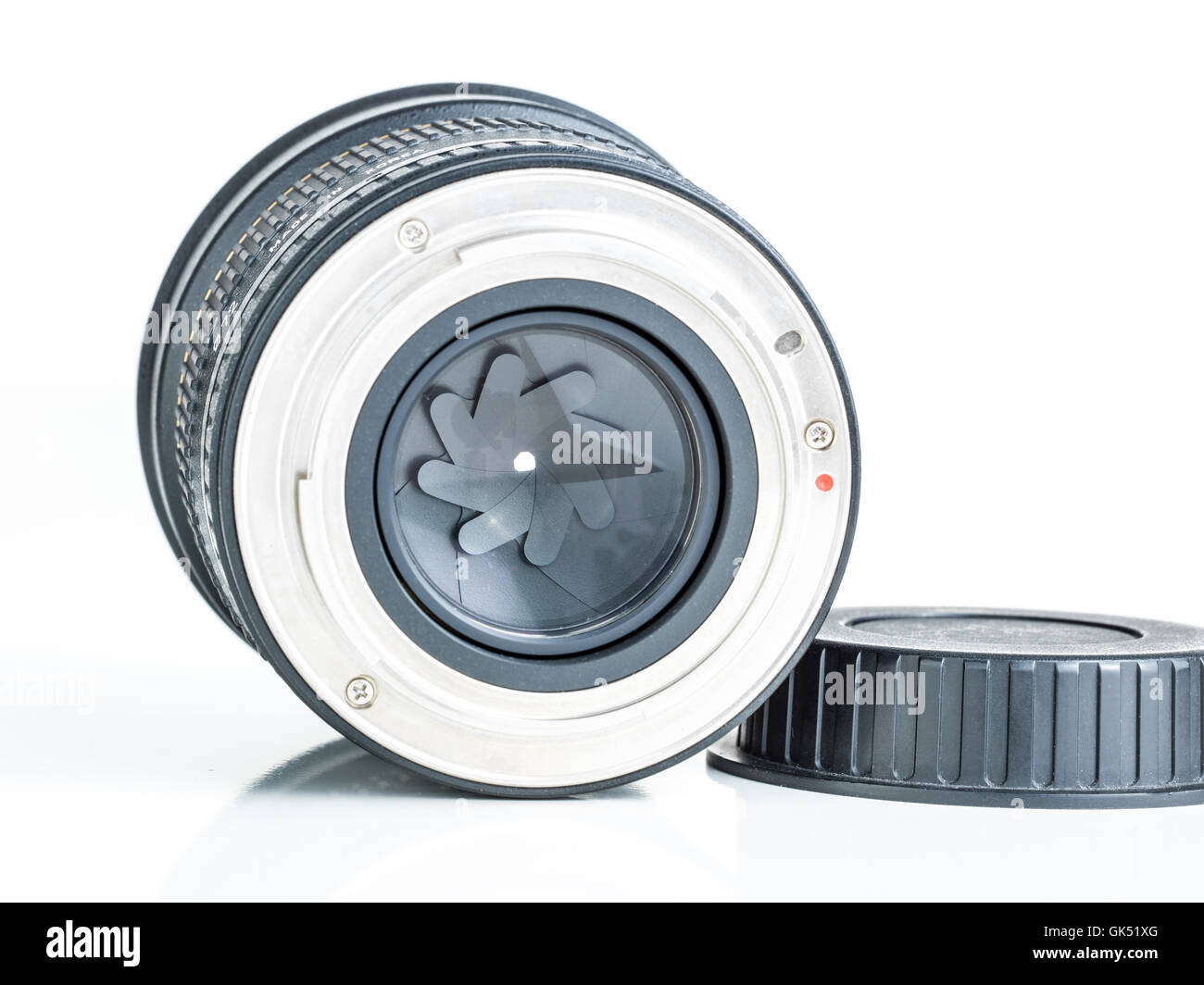 Fotografia professionale lente che mostra chiaramente l'apertura delle lame o iris Foto Stock
