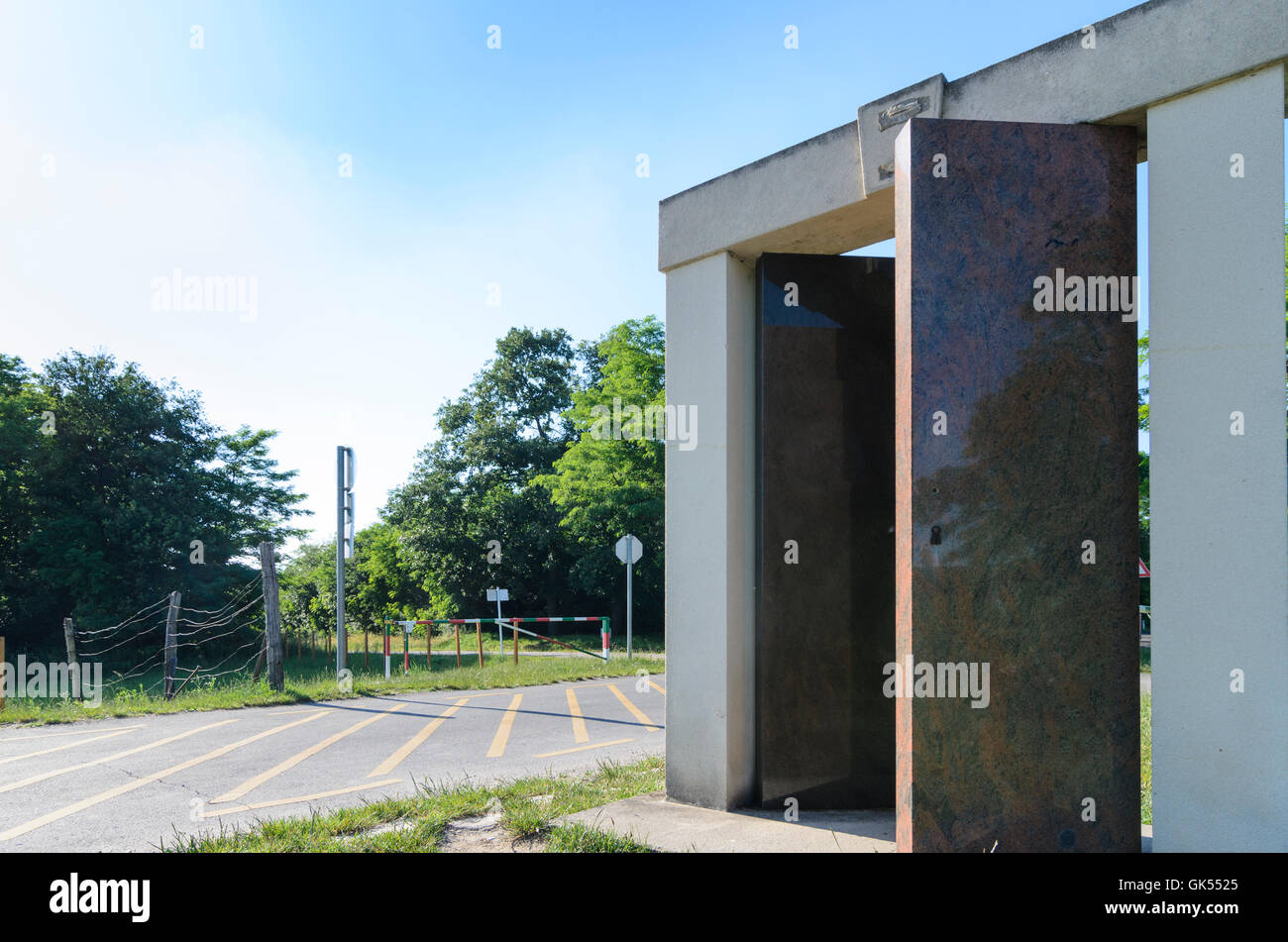 Sopron (Ödenburg): Monumento sulla piazza del picnic paneuropeo ( Agosto 19, 1989 ), Ungheria, Györ-Moson-Sopron, Foto Stock