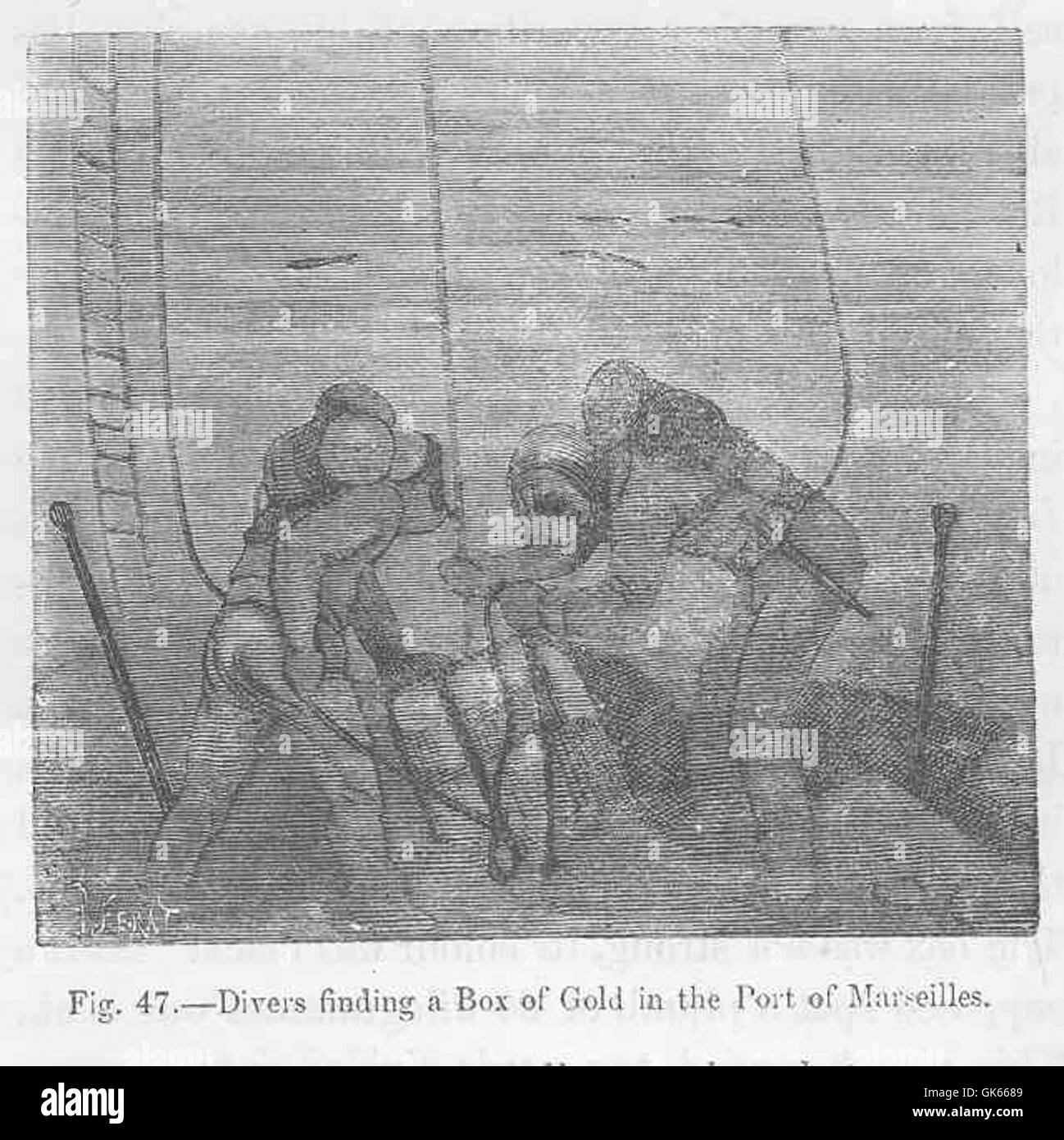 I subacquei scoprono una scatola d'oro nel porto di Marsiglia, facendo luce sul potenziale commercio marittimo storico o sul tesoro. Questa scoperta mette in evidenza la ricca storia del porto come centro commerciale chiave nella regione del Mediterraneo. Foto Stock