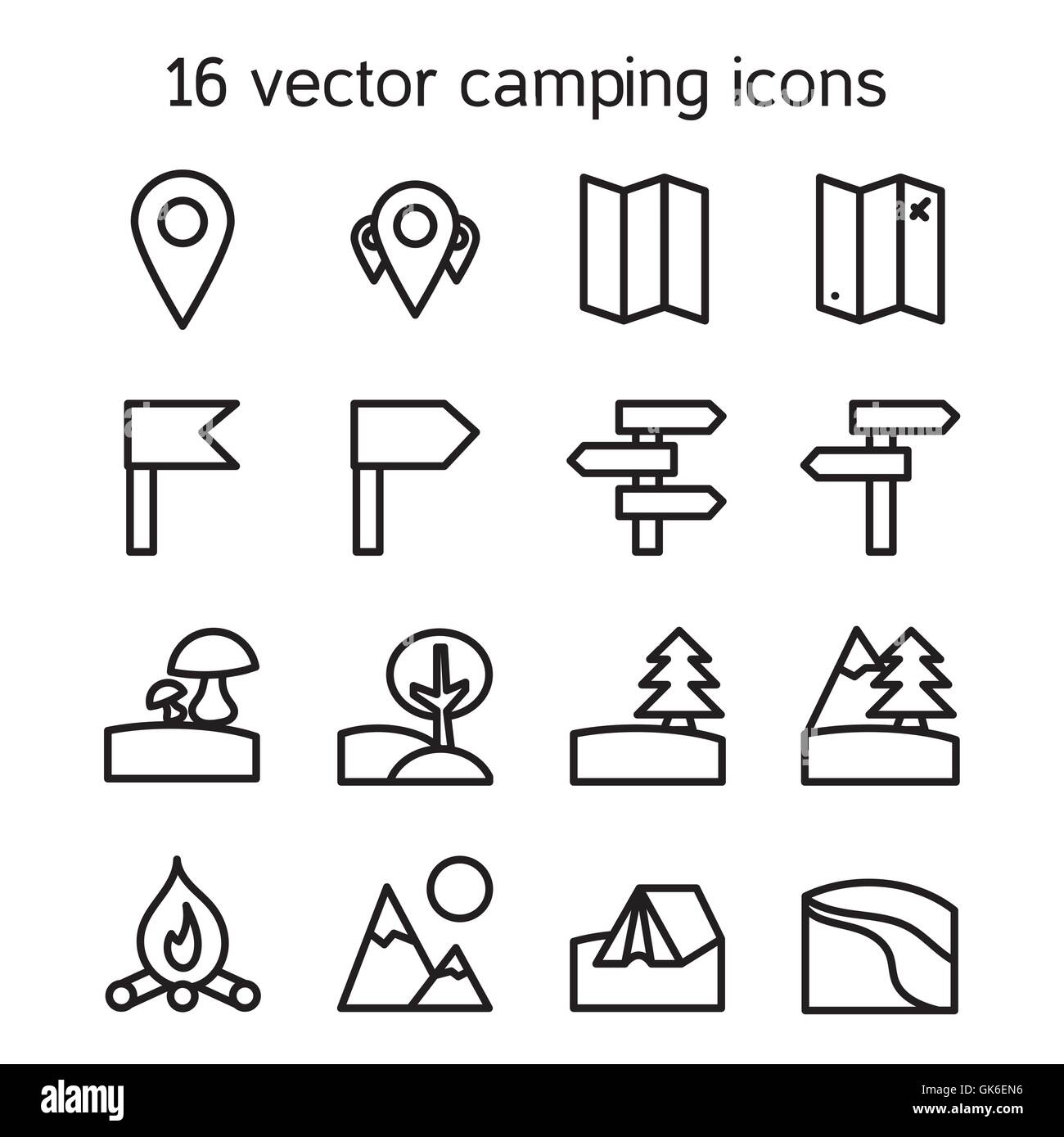 Set di camping, viaggiare e la natura delle icone. Vettore Illustrazione Vettoriale