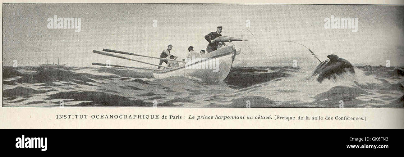 37044 Institut Oceanographique de Paris - Le Prince Harponnant Cetace onu (Fresque de la salle des conferenze) Foto Stock