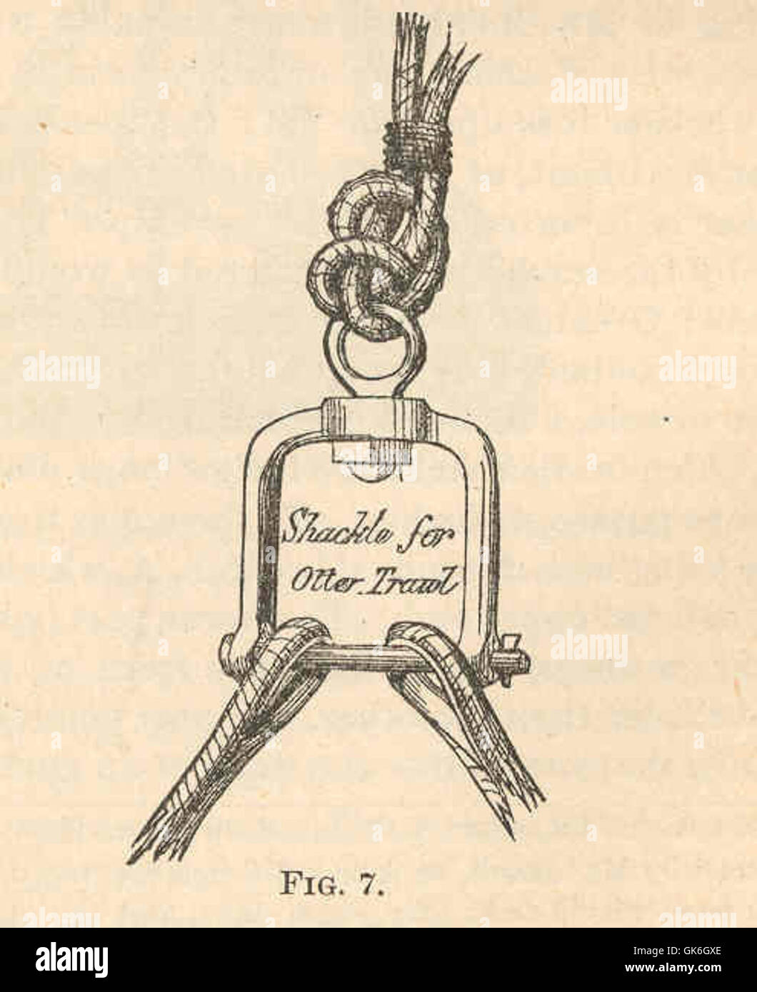 Un gancio progettato per la pesca a strascico delle lontre, uno strumento essenziale nella pesca commerciale per trascinare le reti lungo il fondo marino. Questo dispositivo è fondamentale per garantire una pesca efficace in acque profonde, riducendo al minimo i danni alle reti da traino. Foto Stock