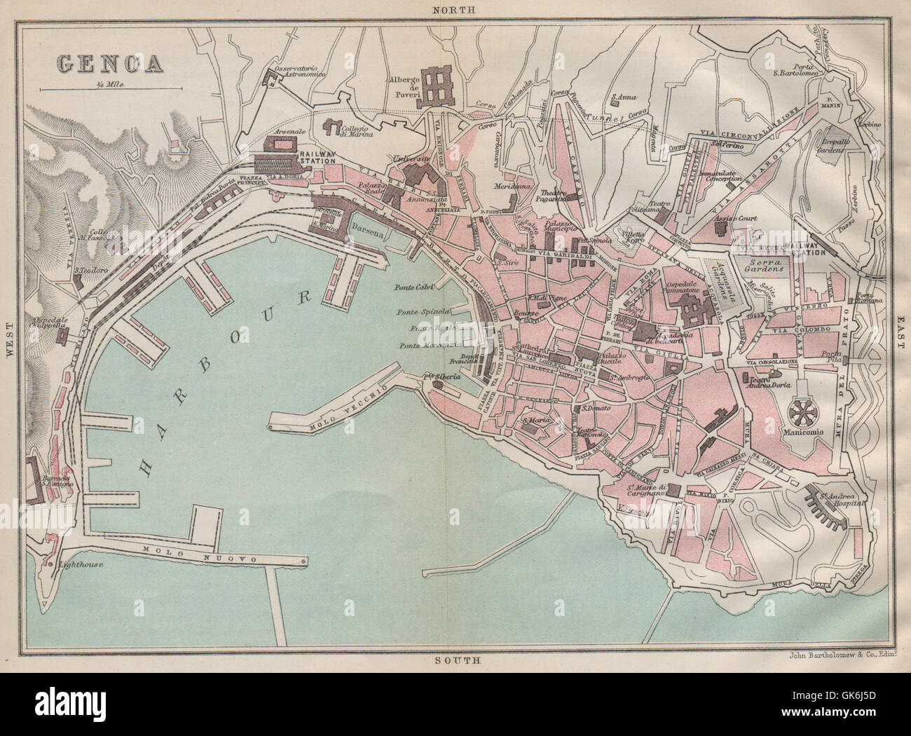 Genova GENOVA Gênes antica città pianta della città mappa della città.  L'Italia, 1890 Foto stock - Alamy
