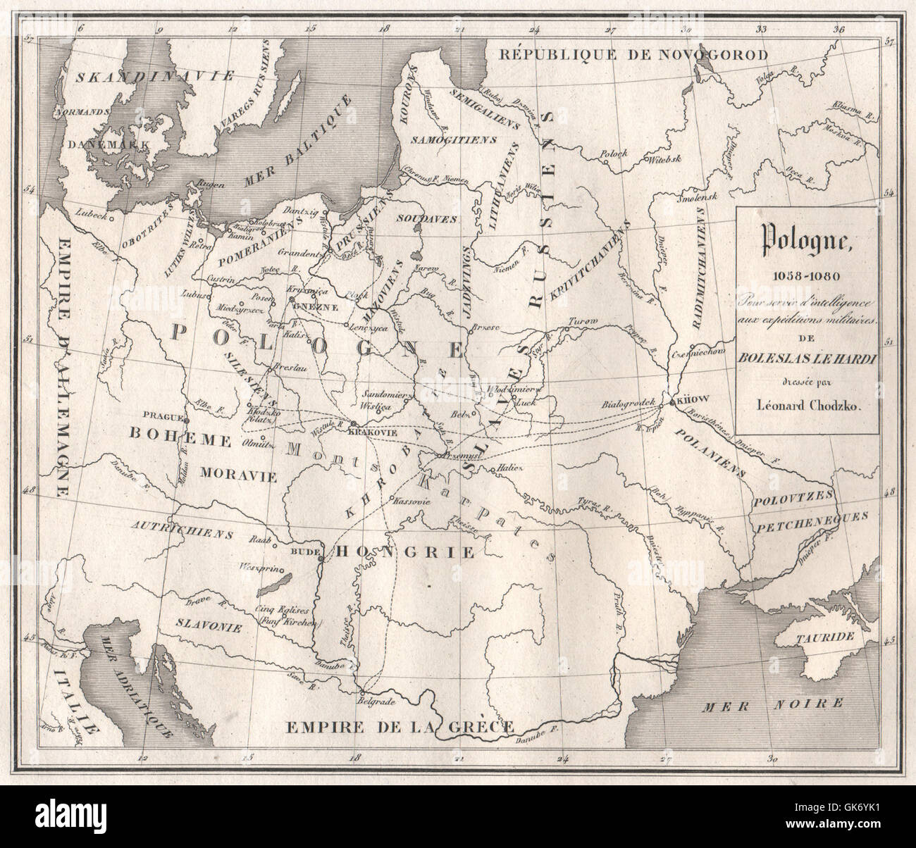 Mappa di Polonia tra gli anni 1058-1080, 1836 Foto Stock