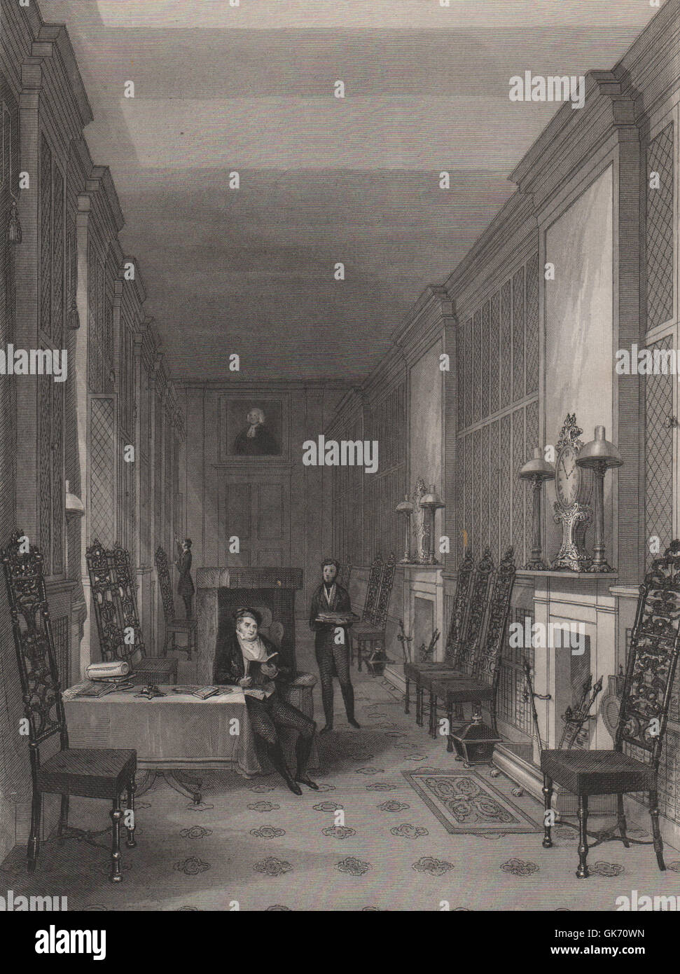 Kensington Palace. Il Sussex Libreria. Gli interni di Londra, antica stampa 1841 Foto Stock