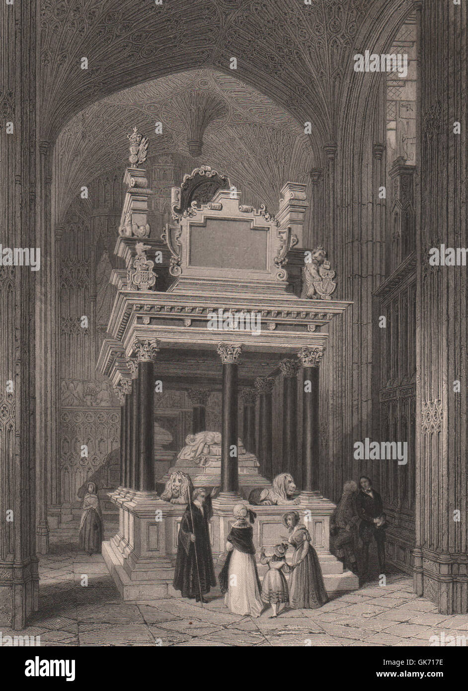 La regina Elisabetta sua tomba. Enrico VII Cappella, Westminster Abbey. Londra, 1841 Foto Stock