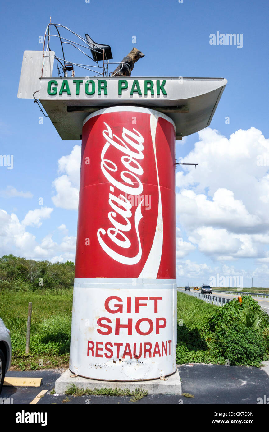 Florida Tamiami Trail, Everglades Florida, zone umide tropicali, habitat, ecosistema, Gator Park, escursioni in idroscivolante, ristoranti, ristoranti, cibo, caffè, gif Foto Stock