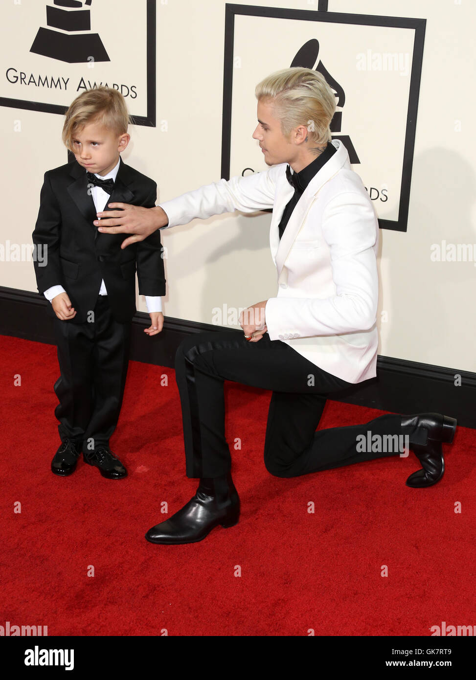 58Th Annual Grammy Awards - Gli arrivi con: Jaxon Bieber, Justin Bieber dove: Los Angeles, California, Stati Uniti quando: 14 Feb 2016 Foto Stock