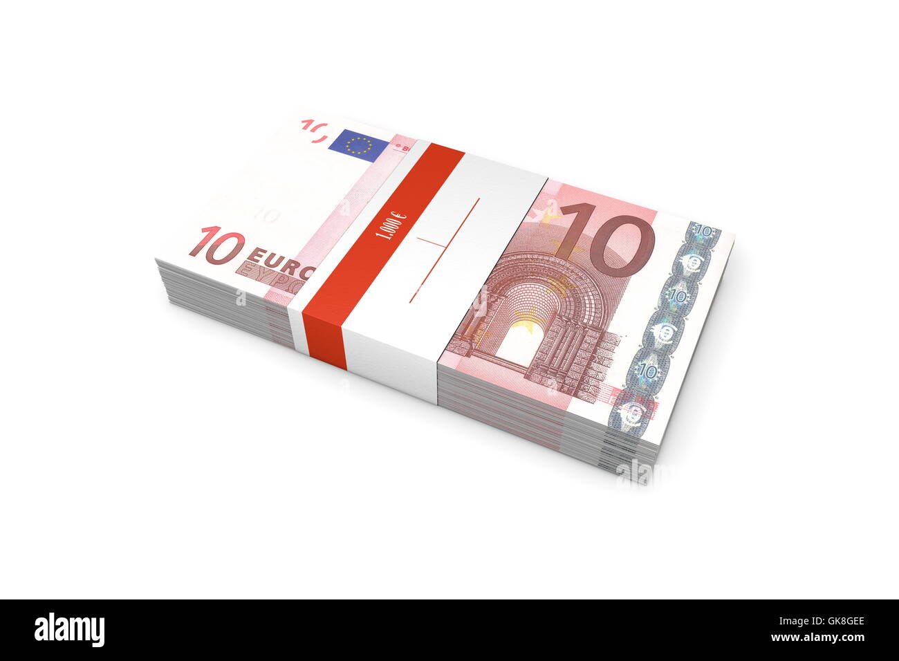 Pacchetto di 10 le banconote in euro con involucro di banca Foto Stock