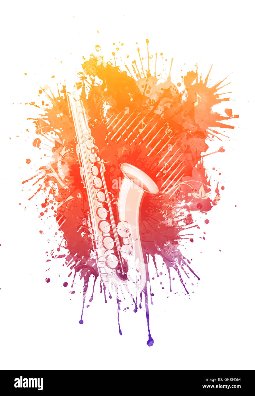 Acquerello Sassofono Foto Stock
