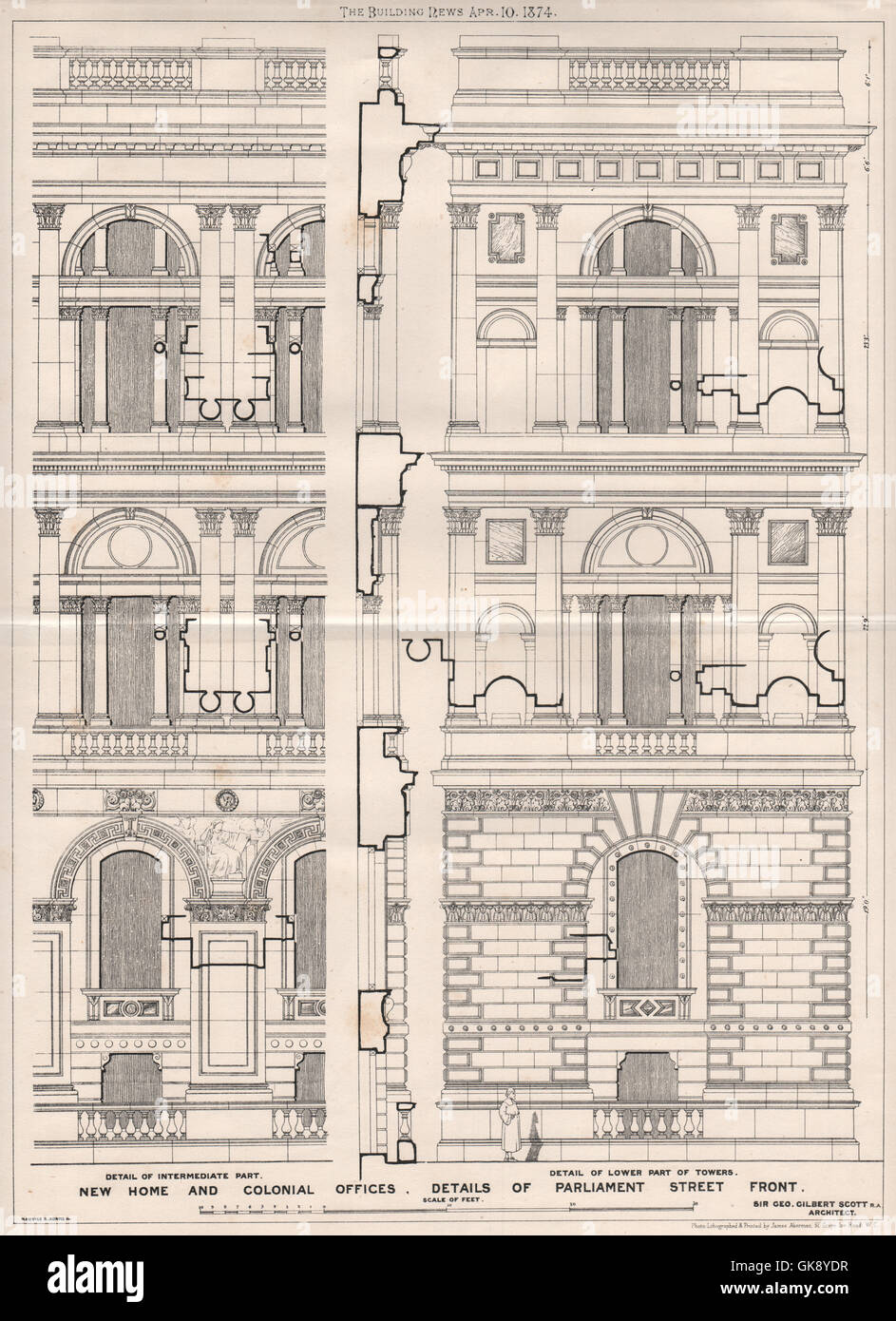 Home & Uffici coloniale, Parlamento Street frontale; Sir Geo. Gilbert Scott, 1874 Foto Stock