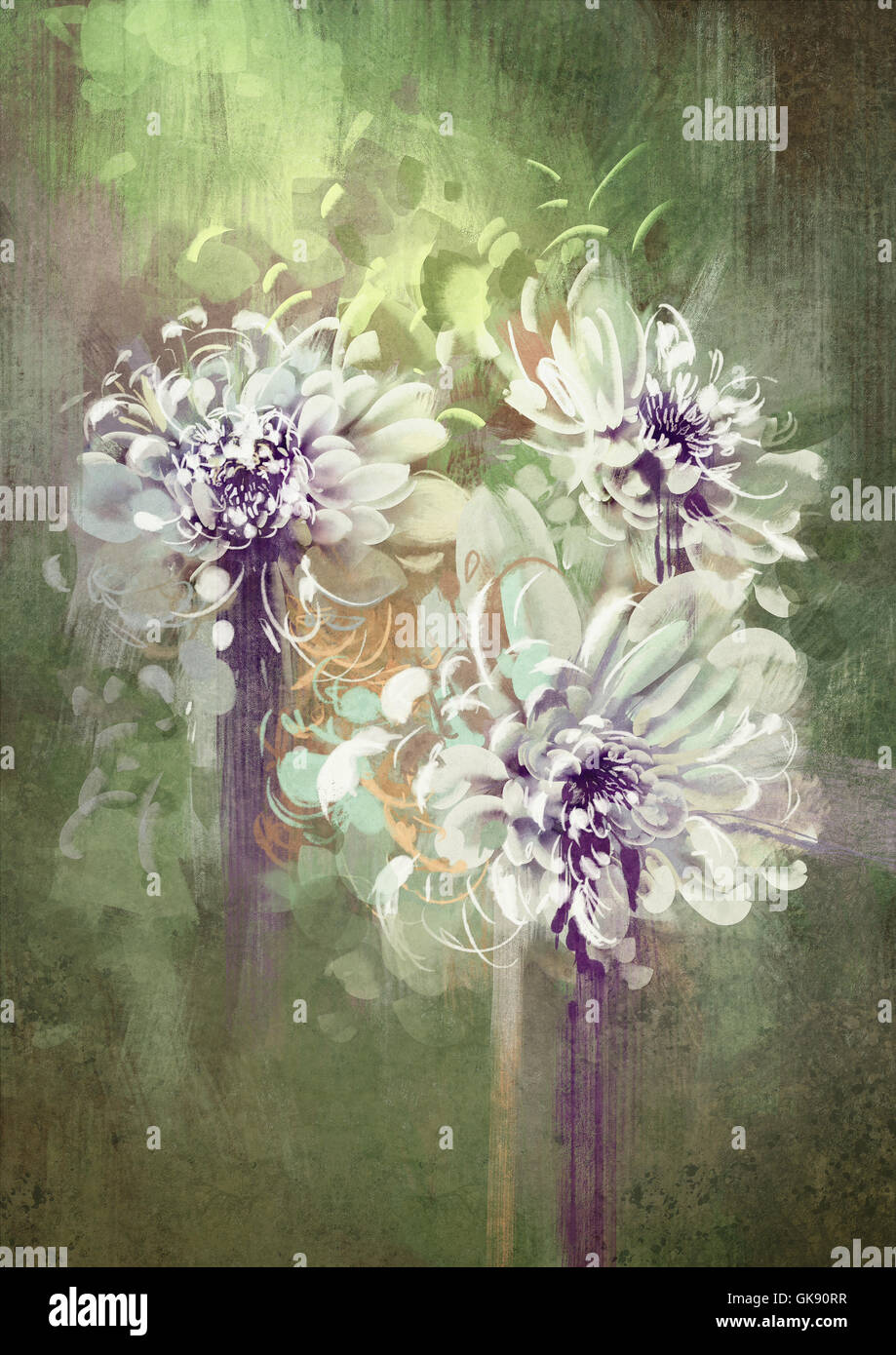 Abstract fiori con texture grunge,immagine,pittura digitale Foto Stock