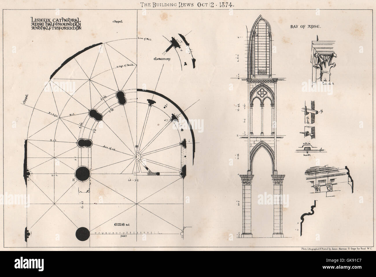 Cattedrale di Lisieux, abside semi di massa/metà piano triforium. Il Calvados, stampa 1874 Foto Stock