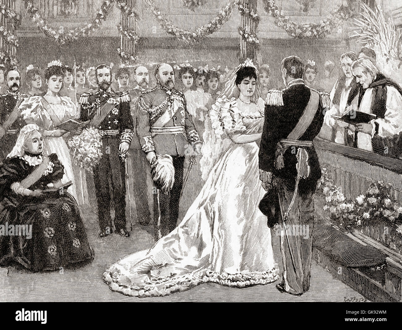 Il matrimonio della Principessa Maud del Galles, poi regina consorte di Norvegia, al Principe Carlo di Danimarca, più tardi Re Haakon VII. Maud del Galles, 1869 - 1938. Regina della Norvegia come sposa del re Haakon VII. Foto Stock
